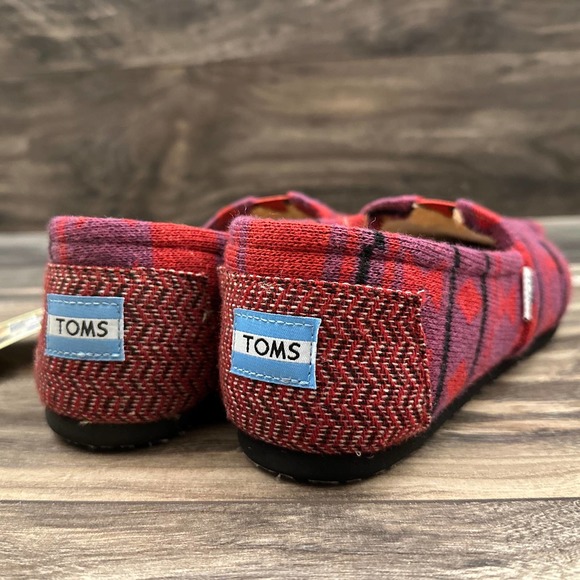 NIB Toms Classic Red Knit Faux Shearling Square Toe Flats Loafers 8 38.5 - Picture 4 of 9